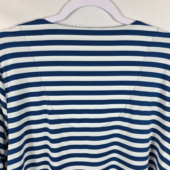 Chico's Size 2 Striped Caged Knit Top Women's Size Large Blue & White Stripe - Picture 11 of 13